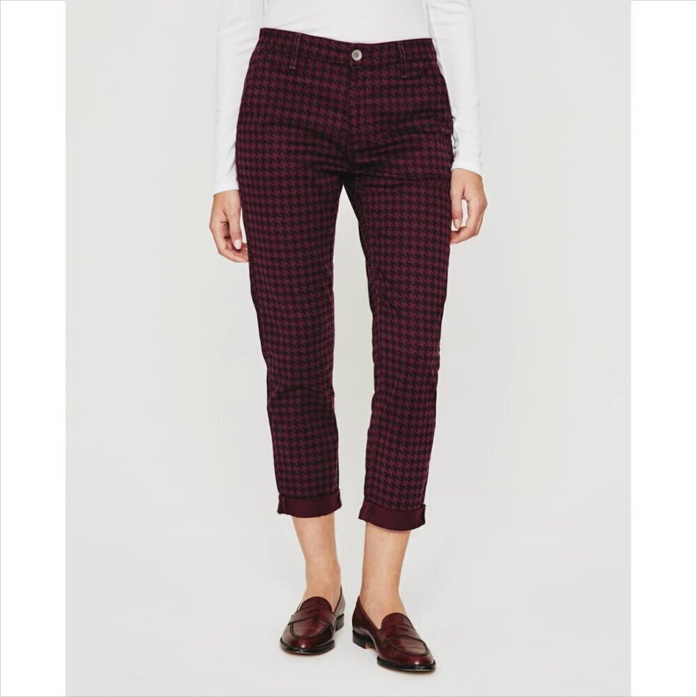 AG Adriano Goldschmied Caden tailored trousers pants houndstooth wine new 27